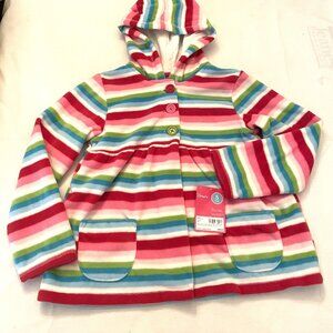 Girls Carters size 5 Red Stripped Polor Fleece long sleeve Light weight Bottons